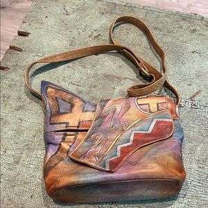 Anuschka Hand-Painted Leather Crossbody Bag Multicolor Abstract